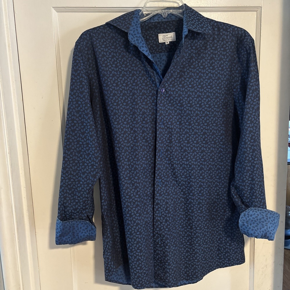 Touch The Collection Mens Dress Shirt Medium Blue Long Sleeve Button Down